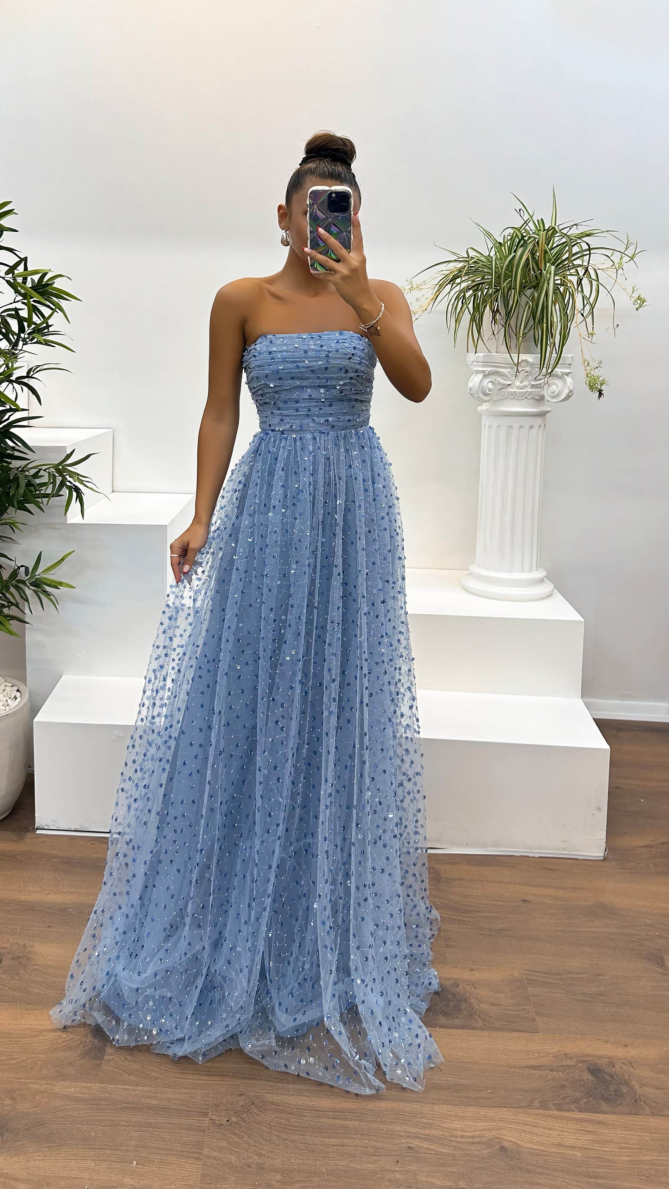 Indigo Drape Detailed Evening Dress