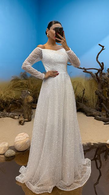 Bone Pipe Bead Embroidered Design Evening Dress