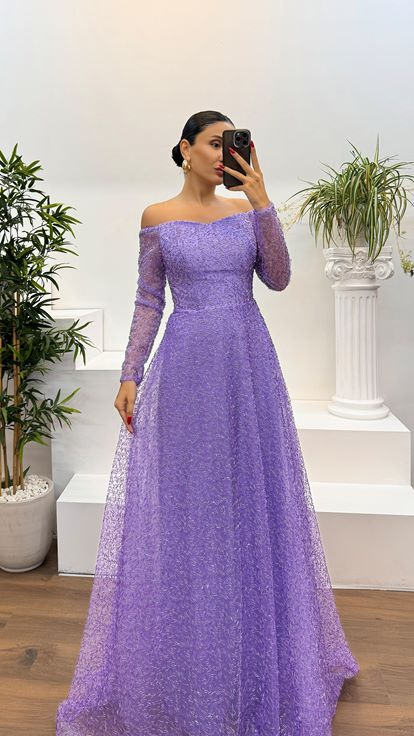 Lilac Pipe Bead Embroidered Design Evening Dress