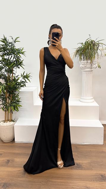 Black Shoulder Detail Double Breasted Collar Design Dress