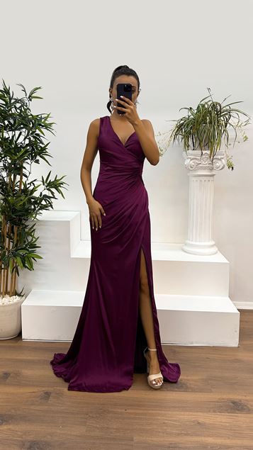 Violet Shoulder Detail Double Breasted Collar Design Dress