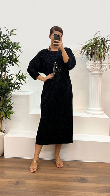 Schwarzes Lurex-Abendkleid mit Rundhalsausschnitt in Übergröße