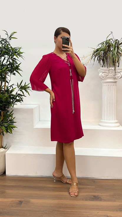 Magenta Stone Detail Plus Size Evening Dress