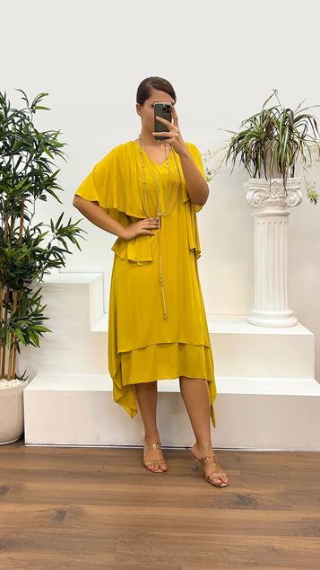 Ölgrüner Abendkleid-Anzug mit V-Ausschnitt und Ärmeln in Übergröße