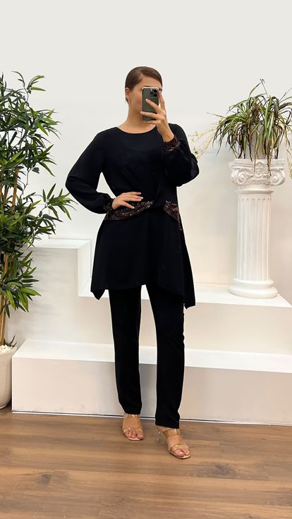 Bakır Bel Detay Büyük Beden Abiye Elbise Takım