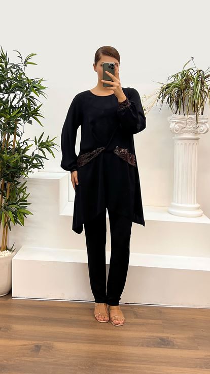 Bakır Bel Detay Büyük Beden Abiye Elbise Takım