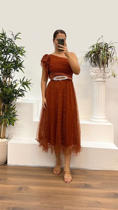Orange One Shoulder Tulle Plus Size Evening Dress