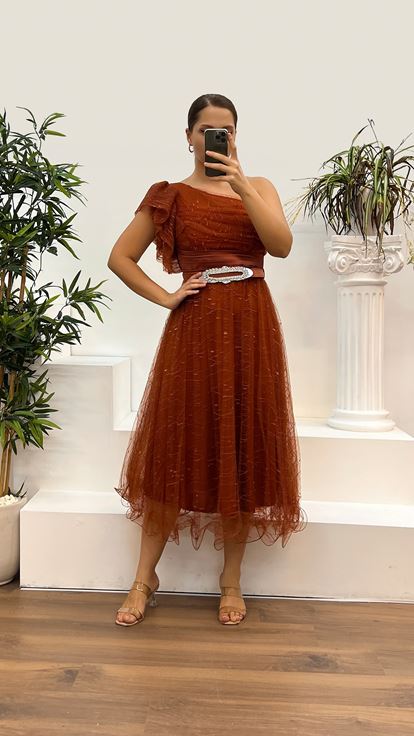 Orange One Shoulder Tulle Plus Size Evening Dress