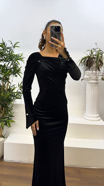 Boat Neck Velvet Evening Dress