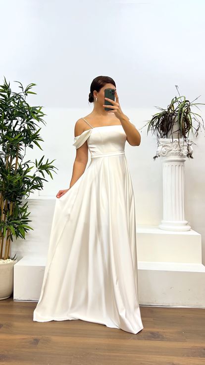 Bone Rope Strap Satin Plus Size Evening Dress