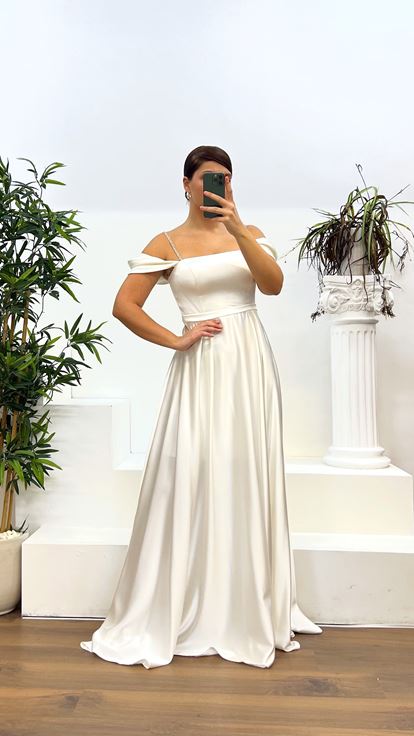 Bone Rope Strap Satin Plus Size Evening Dress