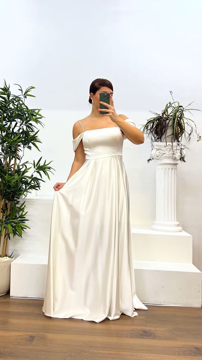 Bone Rope Strap Satin Plus Size Evening Dress