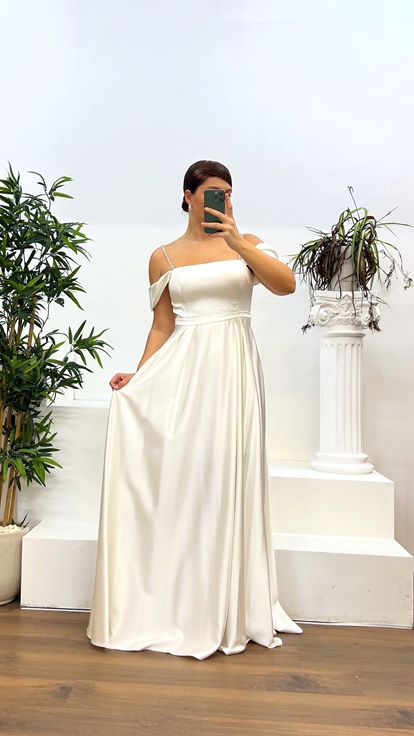 Bone Rope Strap Satin Plus Size Evening Dress