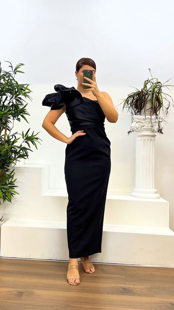 Schwarzes One-Shoulder-Abendkleid in Übergröße