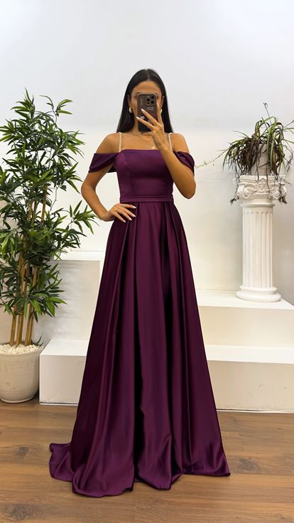 Murdum Rope Strap Satin Evening Dress