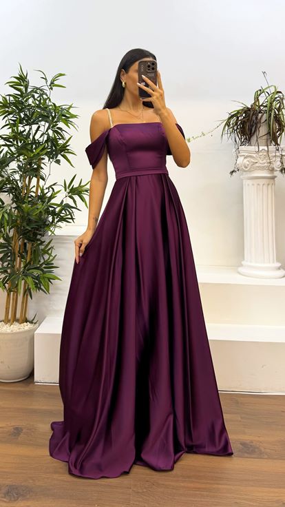Murdum Rope Strap Satin Evening Dress