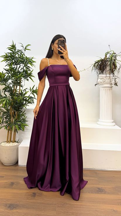 Murdum Rope Strap Satin Evening Dress