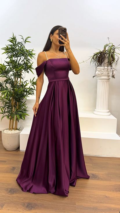 Murdum Rope Strap Satin Evening Dress