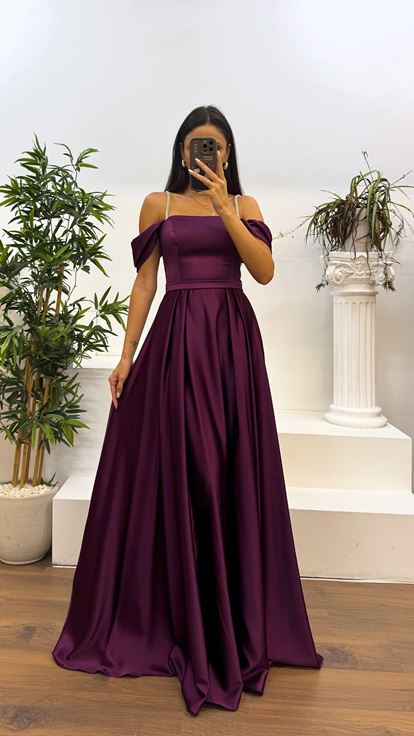 Murdum Rope Strap Satin Evening Dress