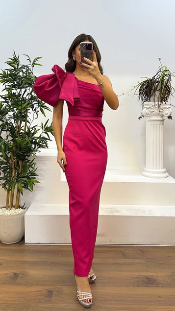 Fuchsia One Shoulder Evening Dress