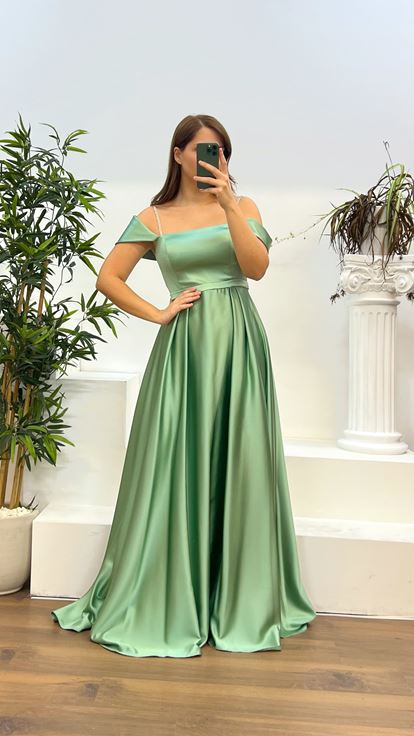 Cagla Çağla Rope Strap Satin Plus Size Evening Dress