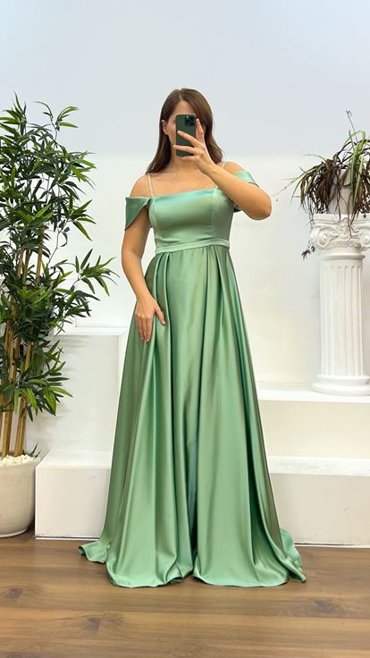 Cagla Çağla Rope Strap Satin Plus Size Evening Dress