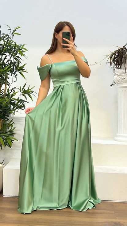 Cagla Çağla Rope Strap Satin Plus Size Evening Dress