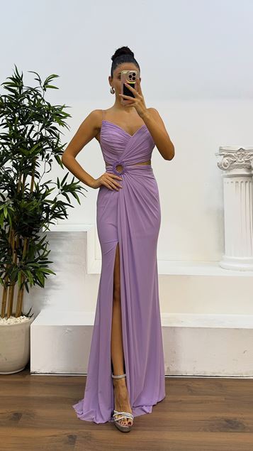 Lilac Rope Strap Waist Transparent Evening Dress