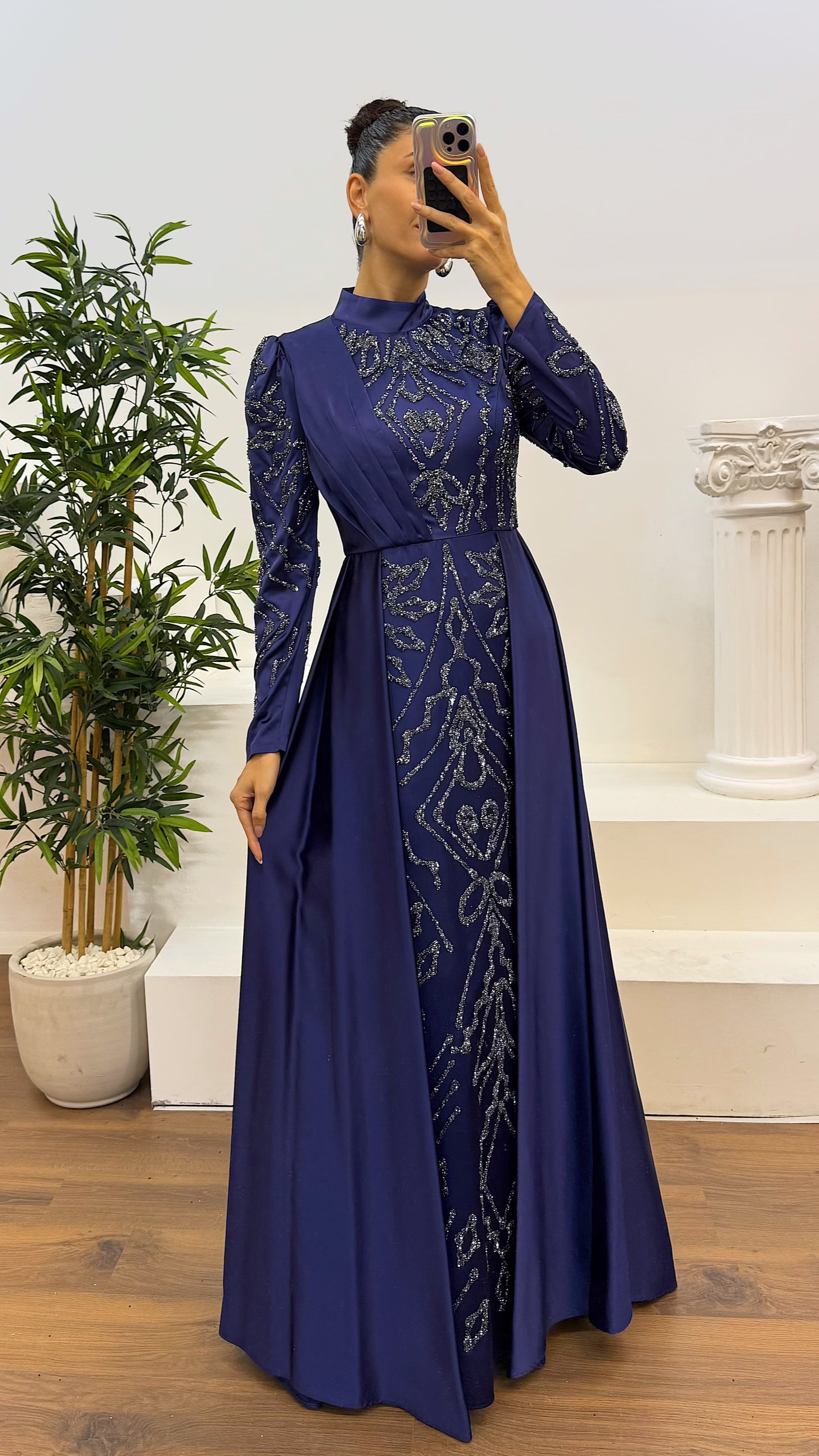 green emerald velvet dress Aaliyah Satin Evening Dress — Modest Formal Occasion main image 1