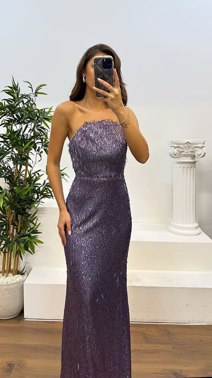 Lilac Strapless Designer Evening Dress