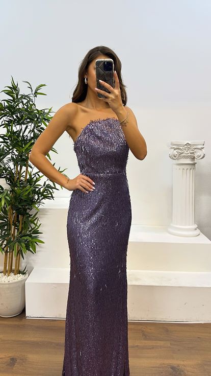 Lilac Strapless Designer Evening Dress