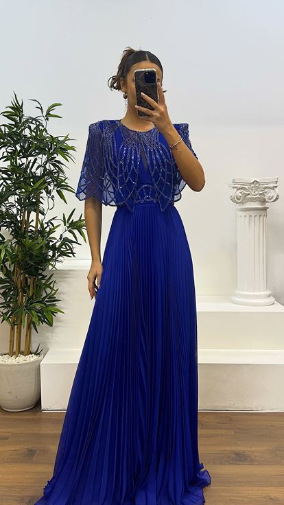 Abito da sera plissettato con dettaglio colletto Saks