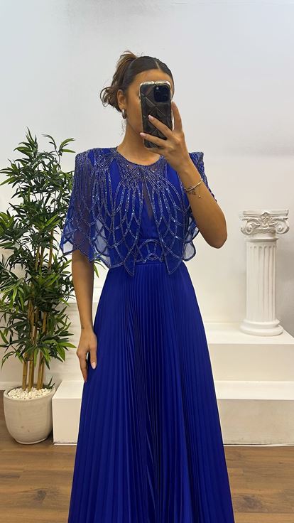 Abito da sera plissettato con dettaglio colletto Saks