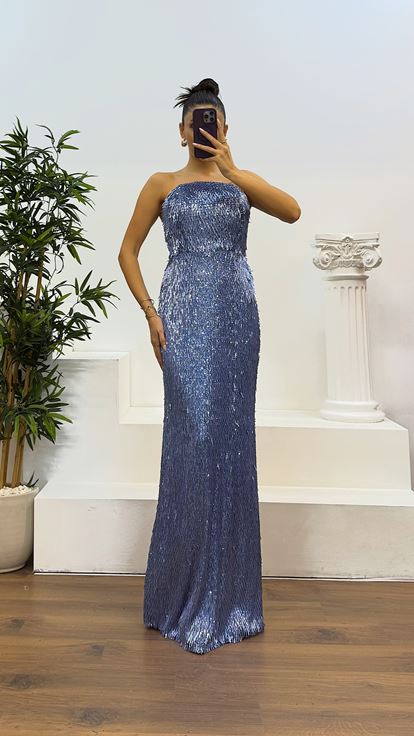 Robe de soirée bustier indigo de créateur