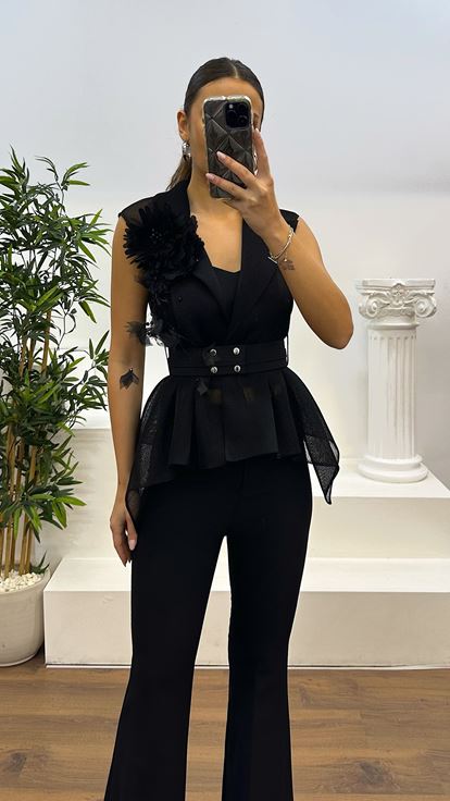 Black Mesh Vest-Spanish Leg Trousers Evening Dress Suit