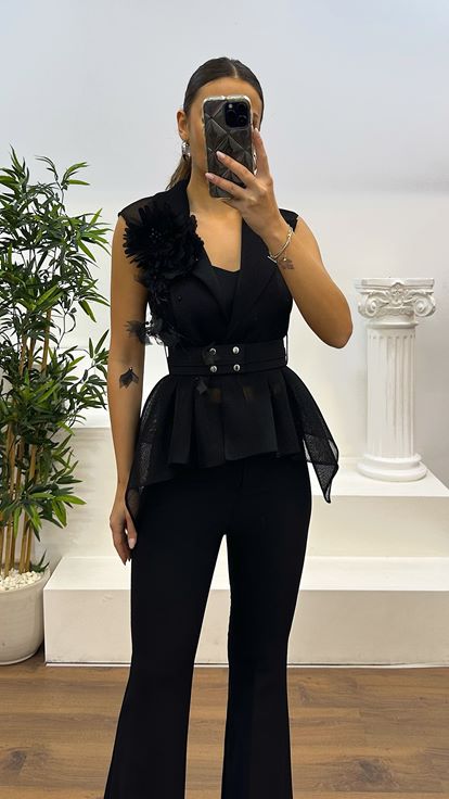Black Mesh Vest-Spanish Leg Trousers Evening Dress Suit