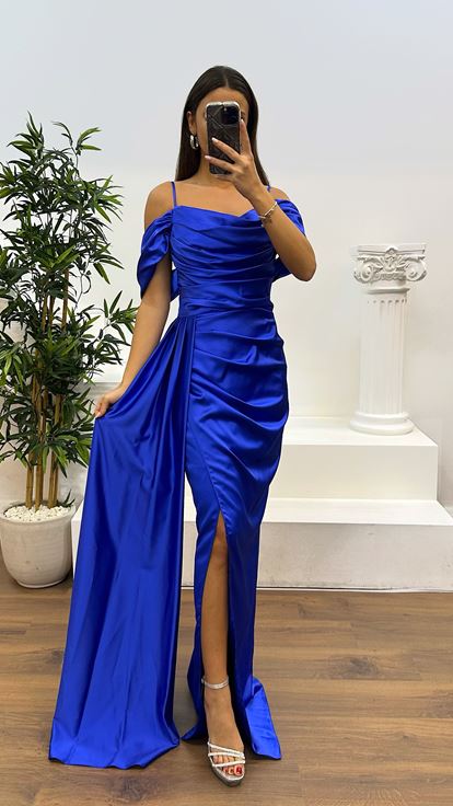 Lacivert  Büzgülü Abiye Elbise