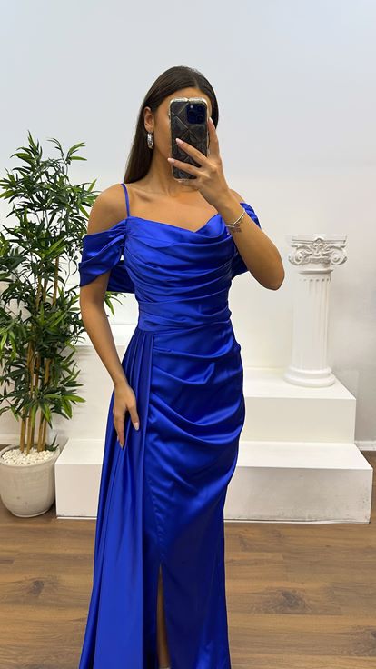 Lacivert  Büzgülü Abiye Elbise