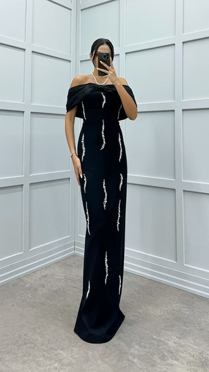 Black Chest Bow Evening Dress