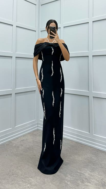 Black Chest Bow Evening Dress