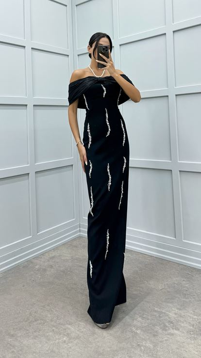 Black Chest Bow Evening Dress