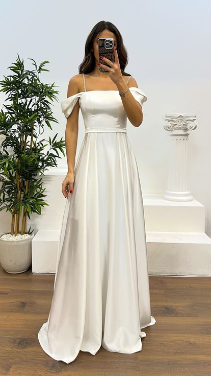 Bone Rope Strap Satin Evening Dress