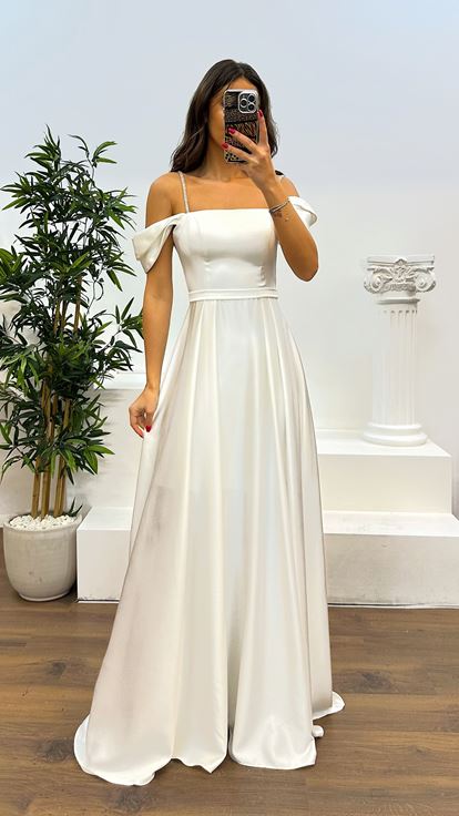 Bone Rope Strap Satin Evening Dress