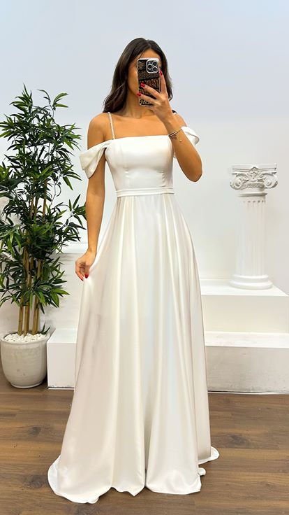 Bone Rope Strap Satin Evening Dress