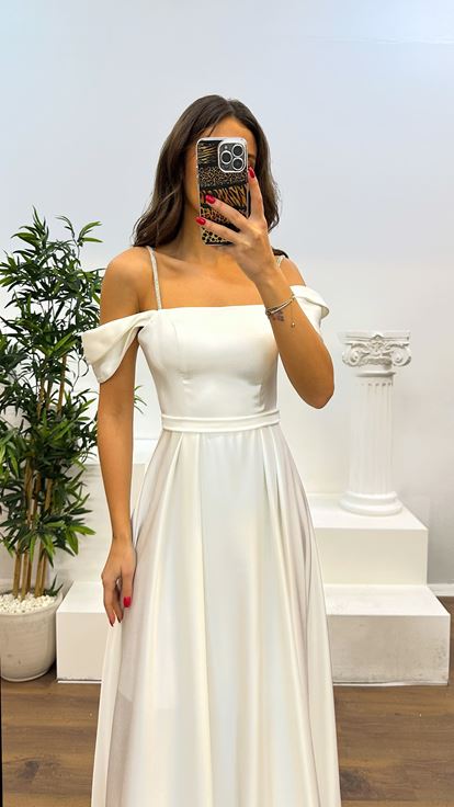 Bone Rope Strap Satin Evening Dress