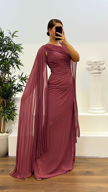 Dusty Rose Waist Embroidered Plus Size Evening Dress