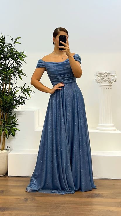 Indigo Draped Plus Size Evening Dress