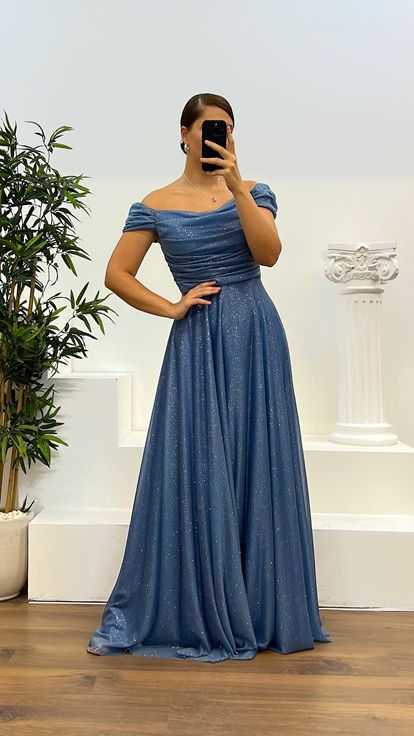 Indigo Draped Plus Size Evening Dress
