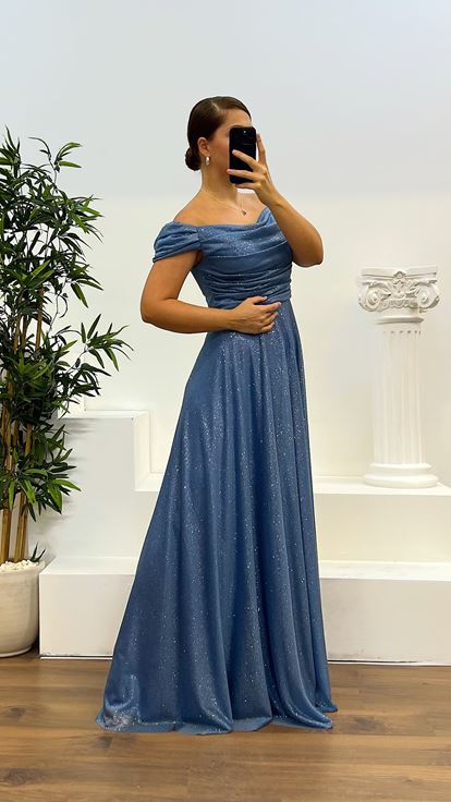 Indigo Draped Plus Size Evening Dress