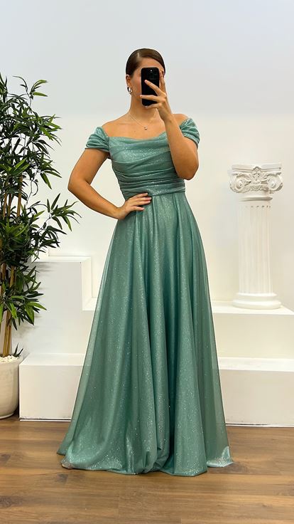Mint Chest Draped Plus Size Evening Dress
